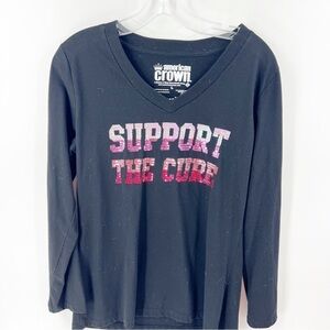 ✅ The Cure Black V-Neck Sequin Embellished Breast Cancer LS Top Size LARGE